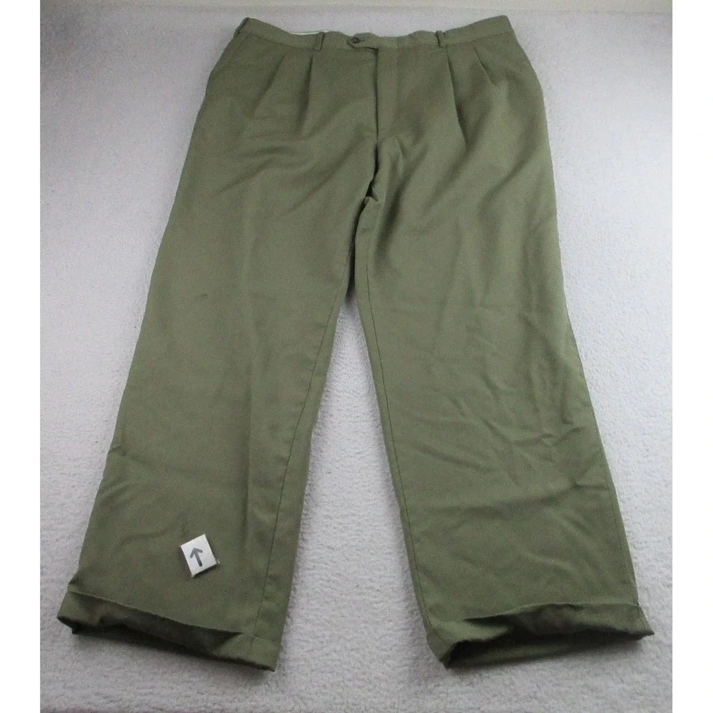Yves Saint Laurent‎ Pants Mens 38x30 Olive Green Pleated Cuffed Dress Trousers